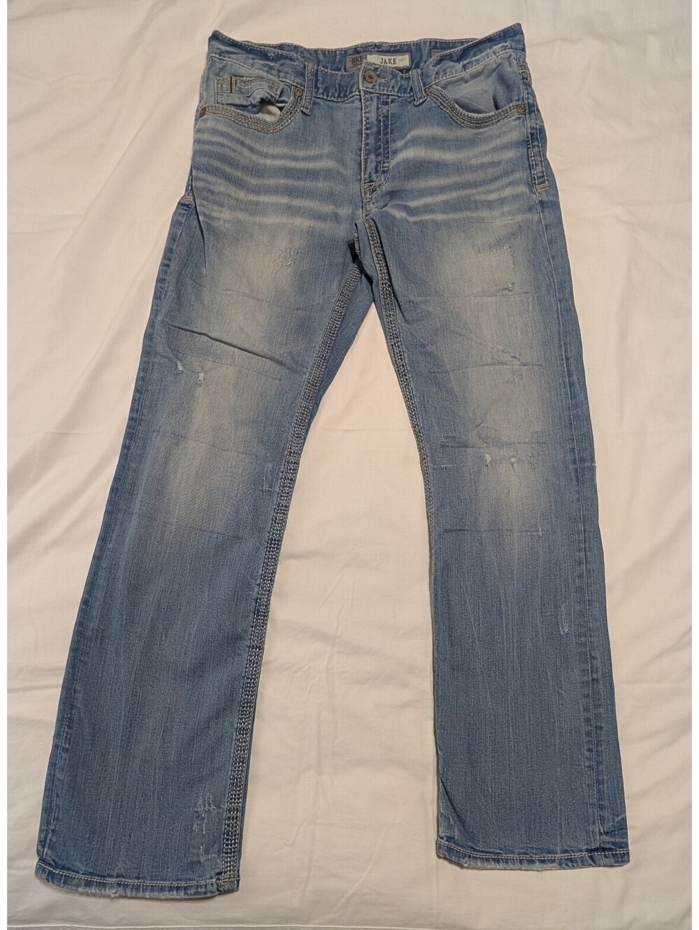 BKE Jake Bootleg Jeans Men’s 34L Light Wash Buckle Denim Bootcut Stretch